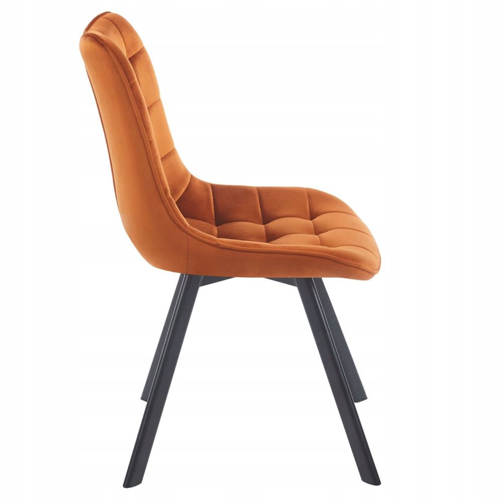 Scaun tapitat din catifea, culoare scortisoara/cupru, picioare metalice negre, stil loft, pentru living si dining, 87 cm - Reelken