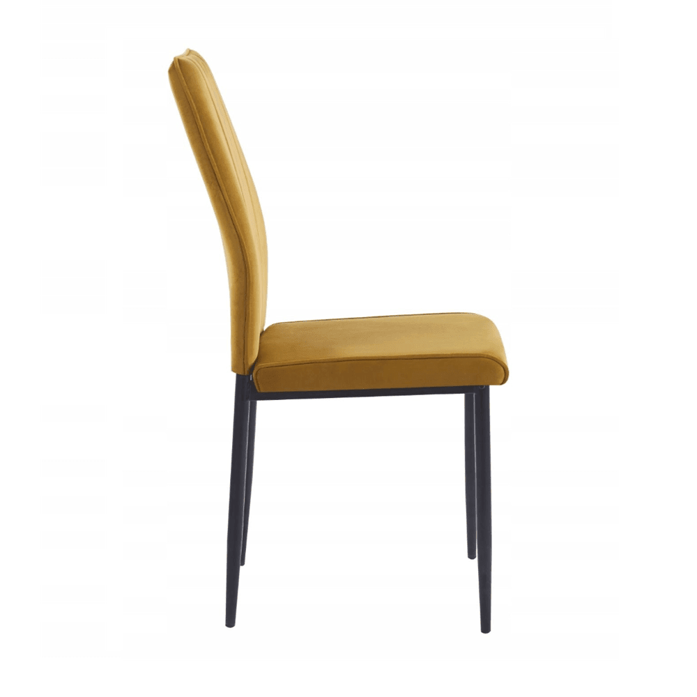 Scaun tapitat din catifea galben/curry, picioare metalice negre, stil Glamour, pentru living/birou, 92 cm - Reelken