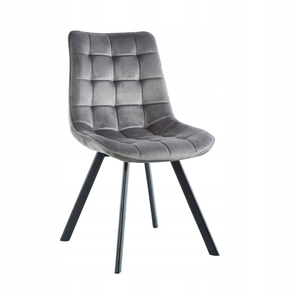 Scaun tapitat din catifea gri, picioare metalice negre, cu model matlasat, pentru dining si living - Reelken