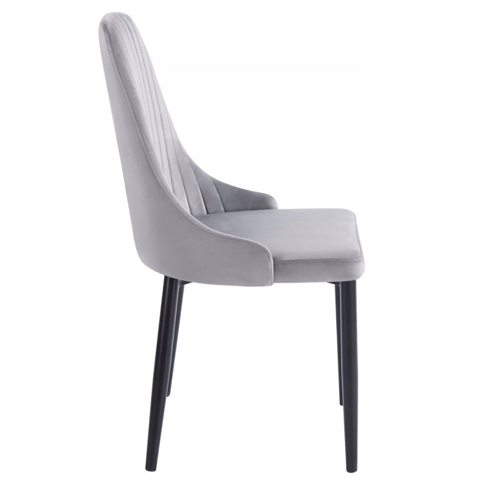 Scaun tapitat din catifea gri, picioare metalice negre, cusaturi verticale, pentru dining/sufragerie/birou, 88 cm - Reelken