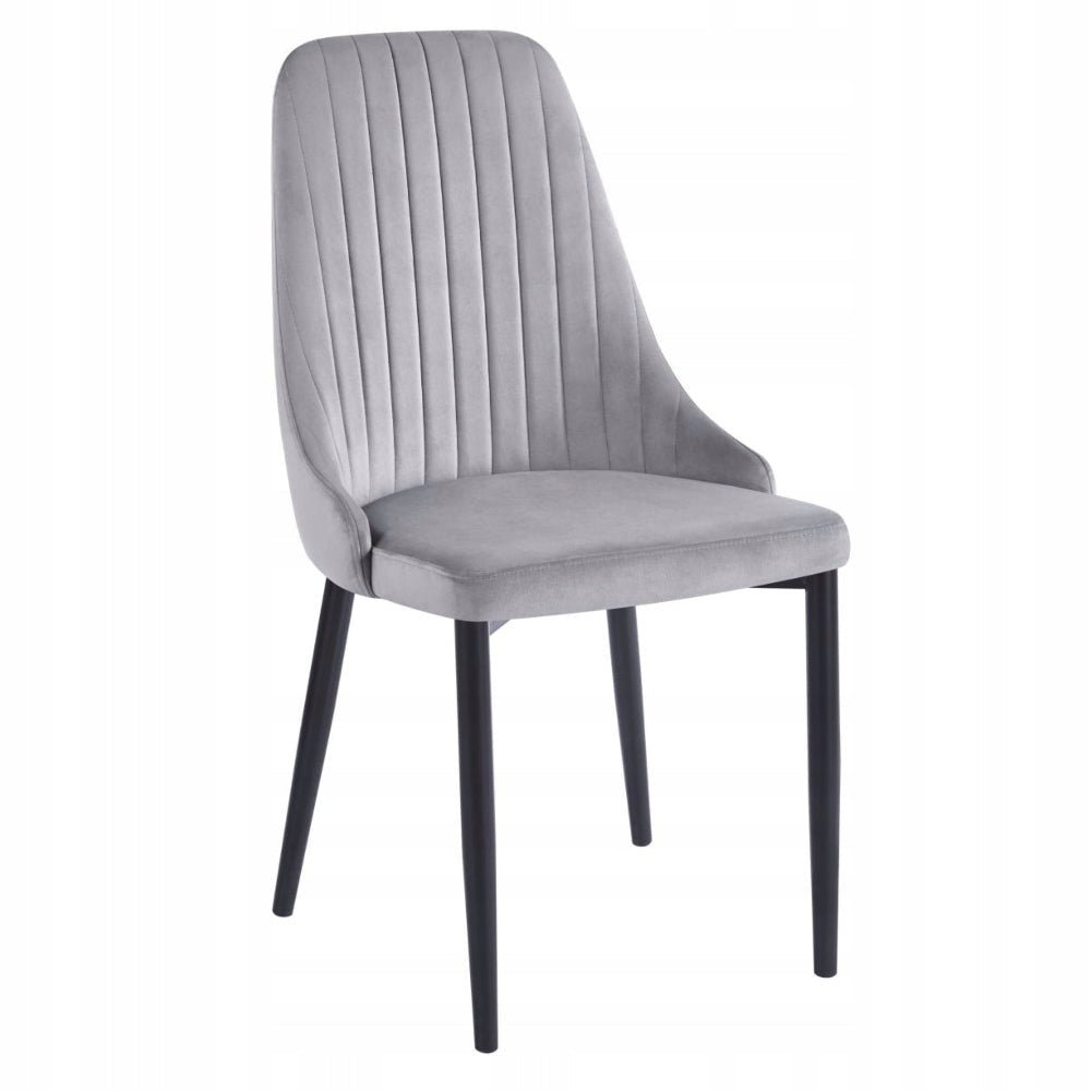 Scaun tapitat din catifea gri, picioare metalice negre, cusaturi verticale, pentru dining/sufragerie/birou, 88 cm - Reelken