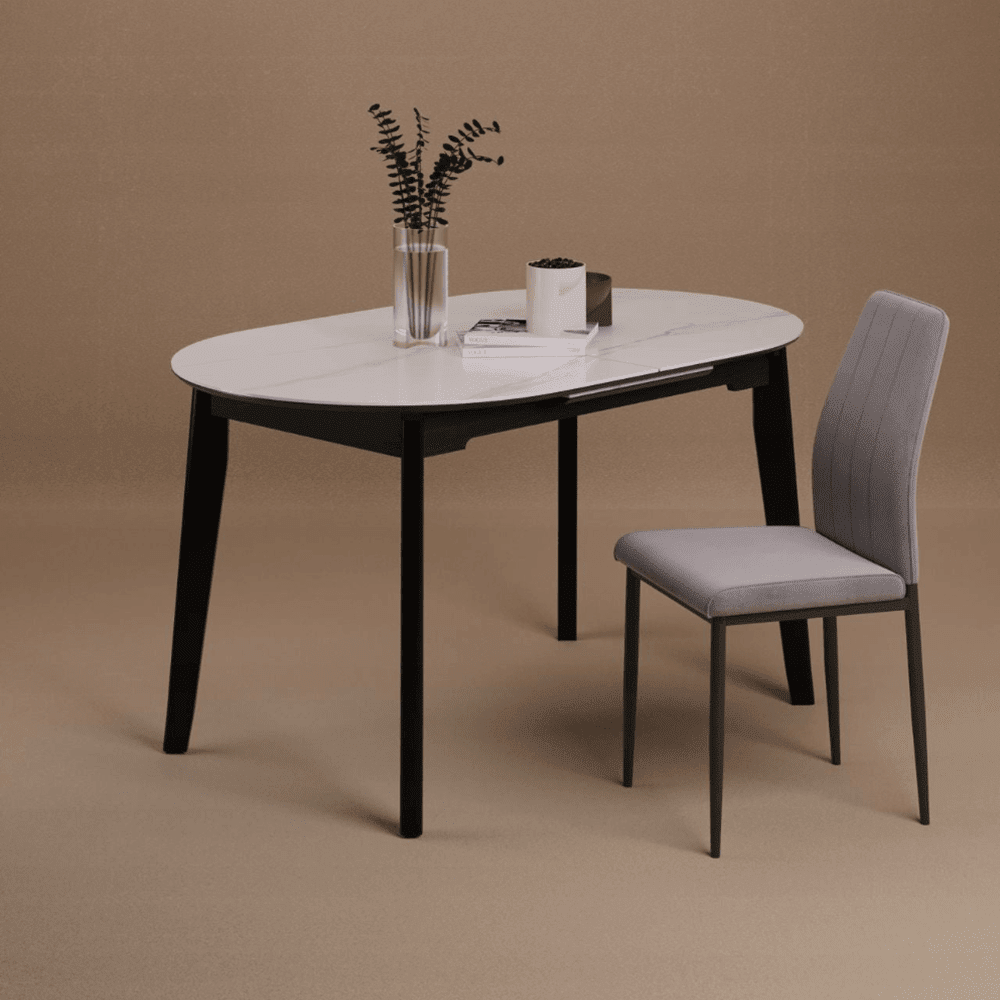 Scaun tapitat din catifea gri, picioare metalice negre, stil Glamour, pentru living/birou, 92 cm - Reelken