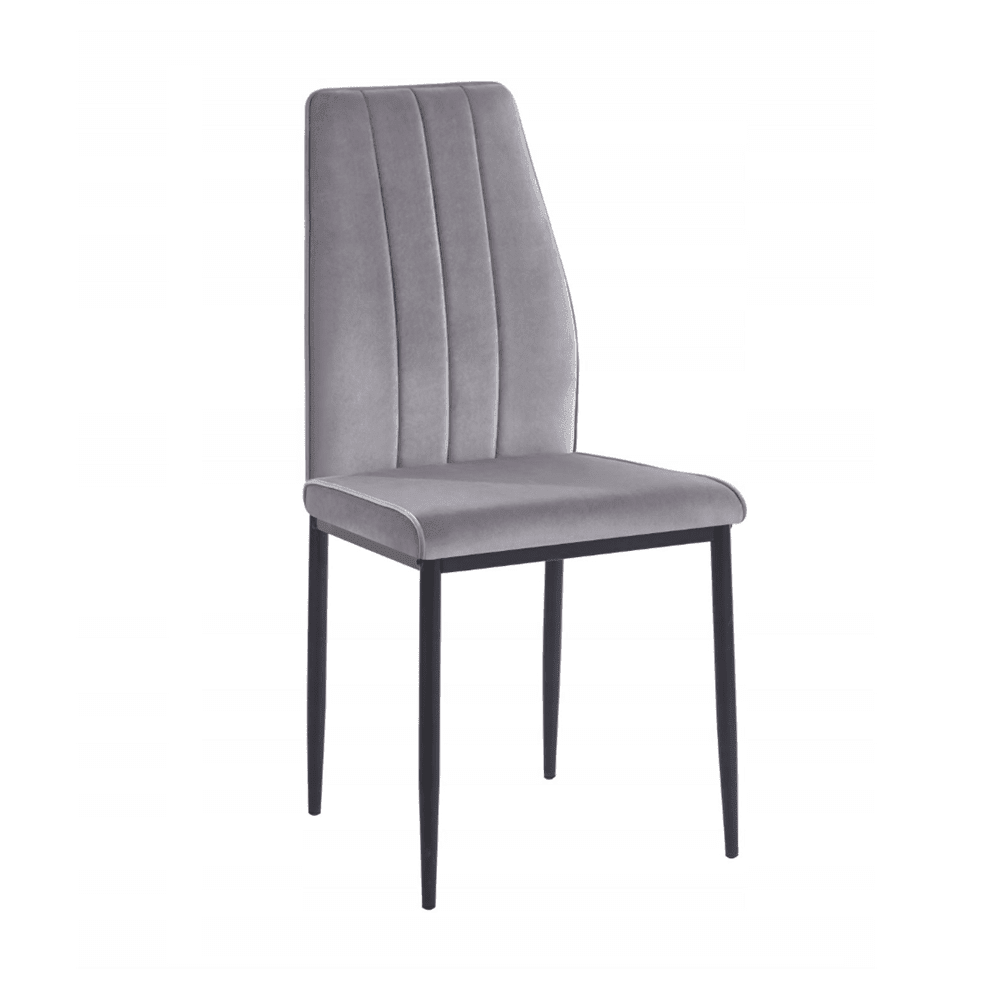 Scaun tapitat din catifea gri, picioare metalice negre, stil Glamour, pentru living/birou, 92 cm - Reelken