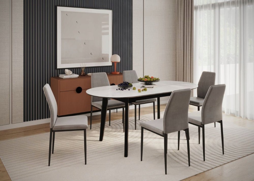 Scaun tapitat din catifea gri, picioare metalice negre, stil Glamour, pentru living/birou, 92 cm - Reelken
