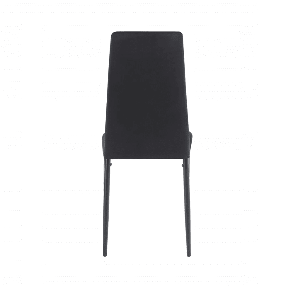 Scaun tapitat din catifea neagra, design modern, spatar matlasat, picioare metalice negre, pentru living, dining sau birou - Reelken