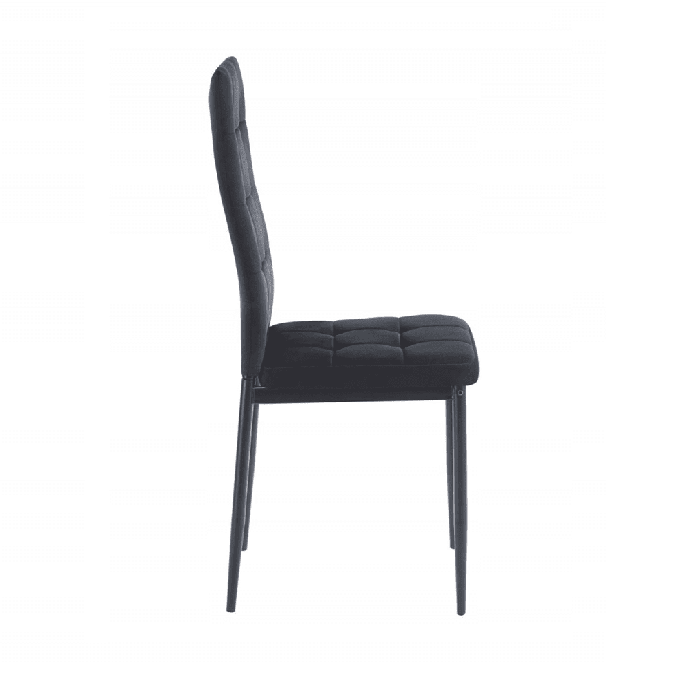 Scaun tapitat din catifea neagra, design modern, spatar matlasat, picioare metalice negre, pentru living, dining sau birou - Reelken