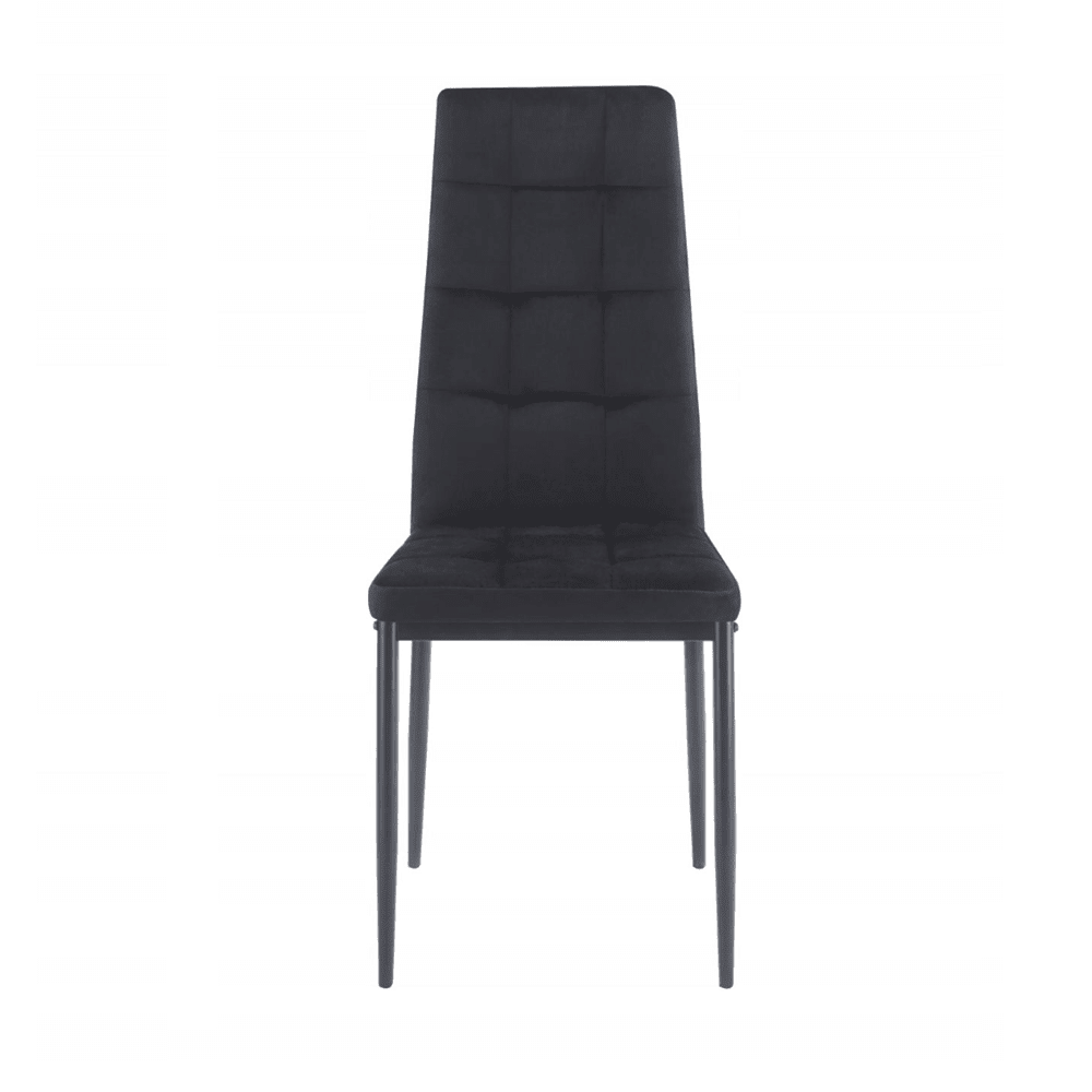 Scaun tapitat din catifea neagra, design modern, spatar matlasat, picioare metalice negre, pentru living, dining sau birou - Reelken