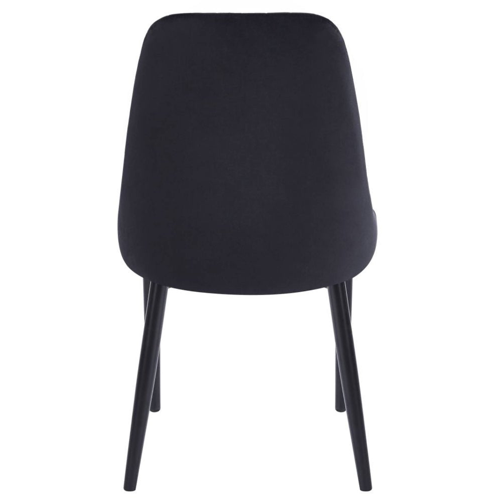 Scaun tapitat din catifea negru, picioare metalice negre, cusaturi verticale, pentru dining/sufragerie/birou, 88 cm - Reelken