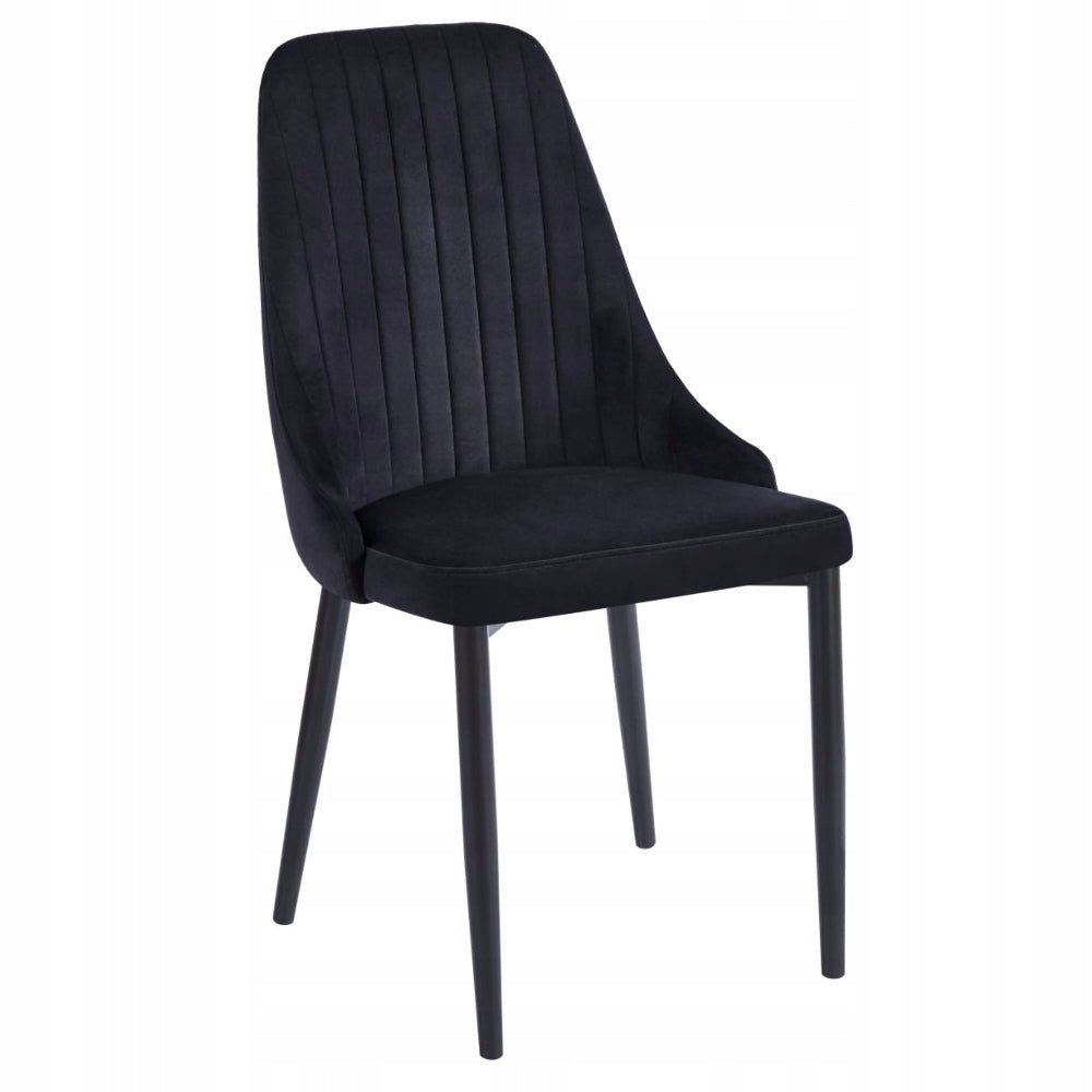 Scaun tapitat din catifea negru, picioare metalice negre, cusaturi verticale, pentru dining/sufragerie/birou, 88 cm - Reelken