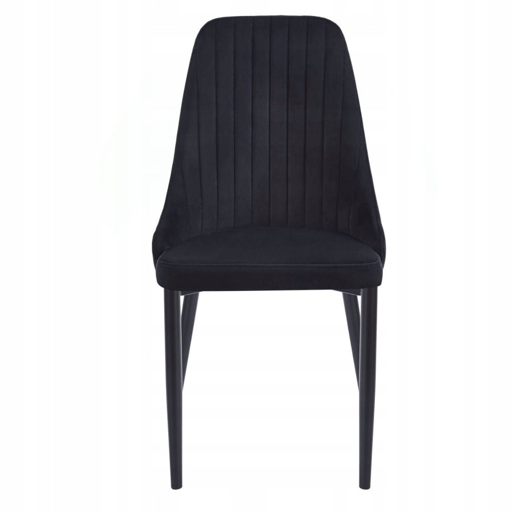 Scaun tapitat din catifea negru, picioare metalice negre, cusaturi verticale, pentru dining/sufragerie/birou, 88 cm - Reelken