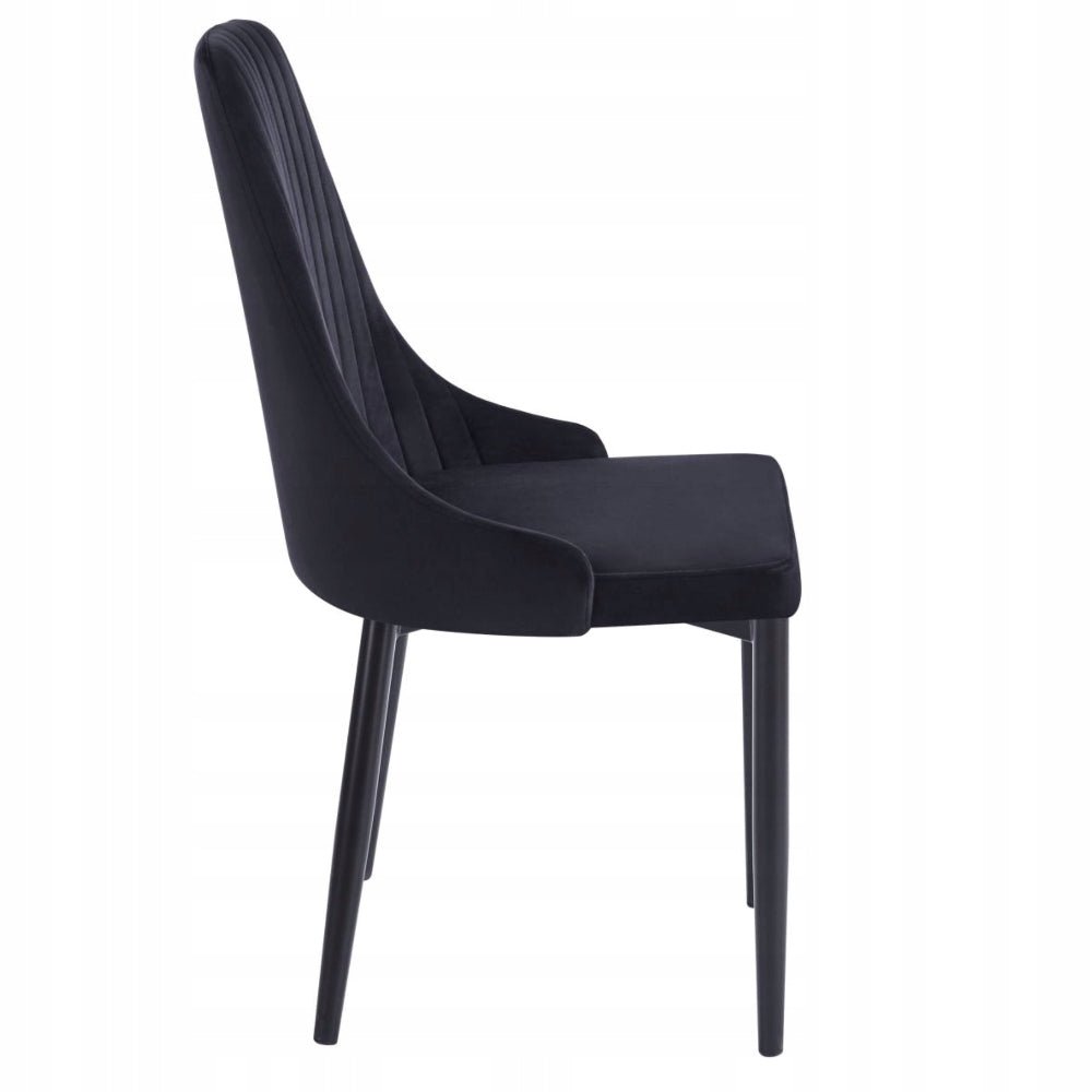Scaun tapitat din catifea negru, picioare metalice negre, cusaturi verticale, pentru dining/sufragerie/birou, 88 cm - Reelken