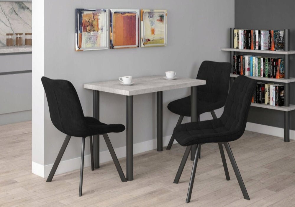 Scaun tapitat din catifea negru, picioare metalice negre, pentru bucatarie/sufragerie, 87 cm - Reelken
