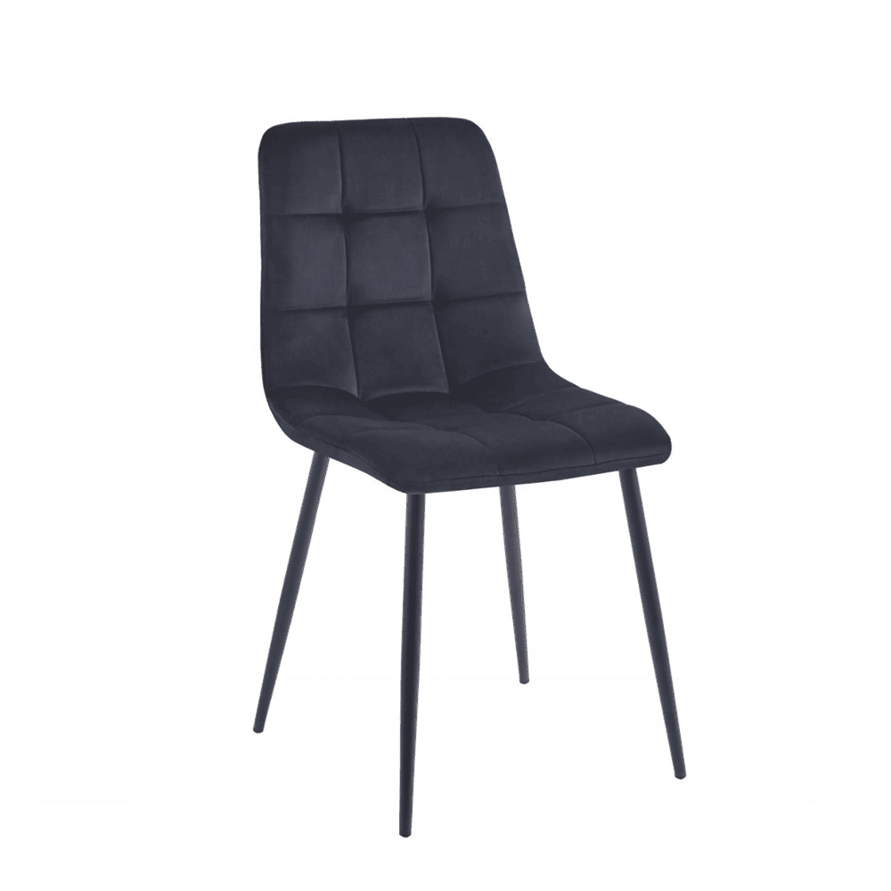 Scaun tapitat din catifea negru, spatar matlasat, picioare metalice negre, pentru dining/birou, 87 cm - Reelken