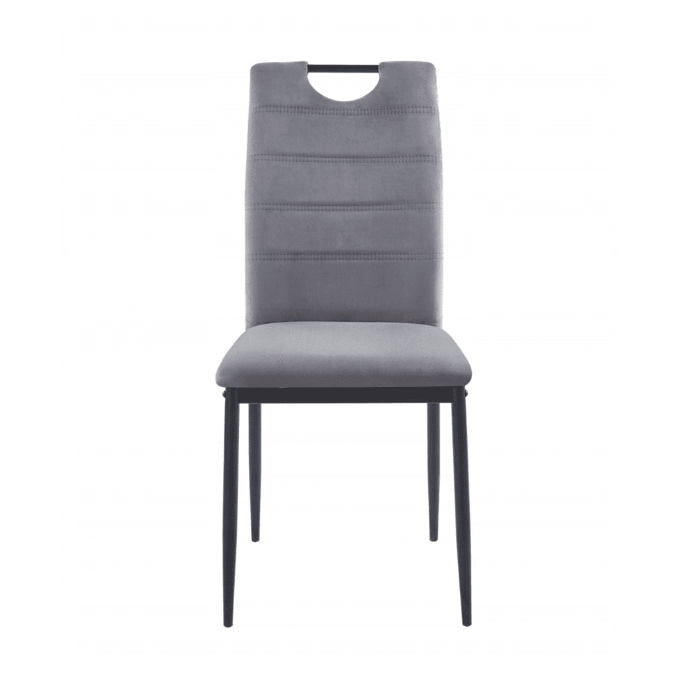 Scaun tapitat din catifea velvet gri, picioare metalice negre, cu maner pe spatar, pentru living/birou, 92 cm - Reelken