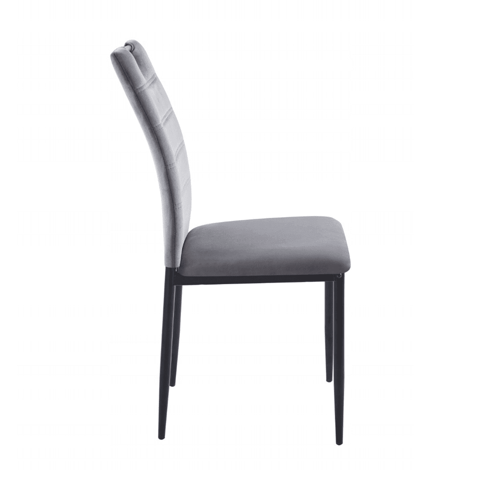 Scaun tapitat din catifea velvet gri, picioare metalice negre, cu maner pe spatar, pentru living/birou, 92 cm - Reelken