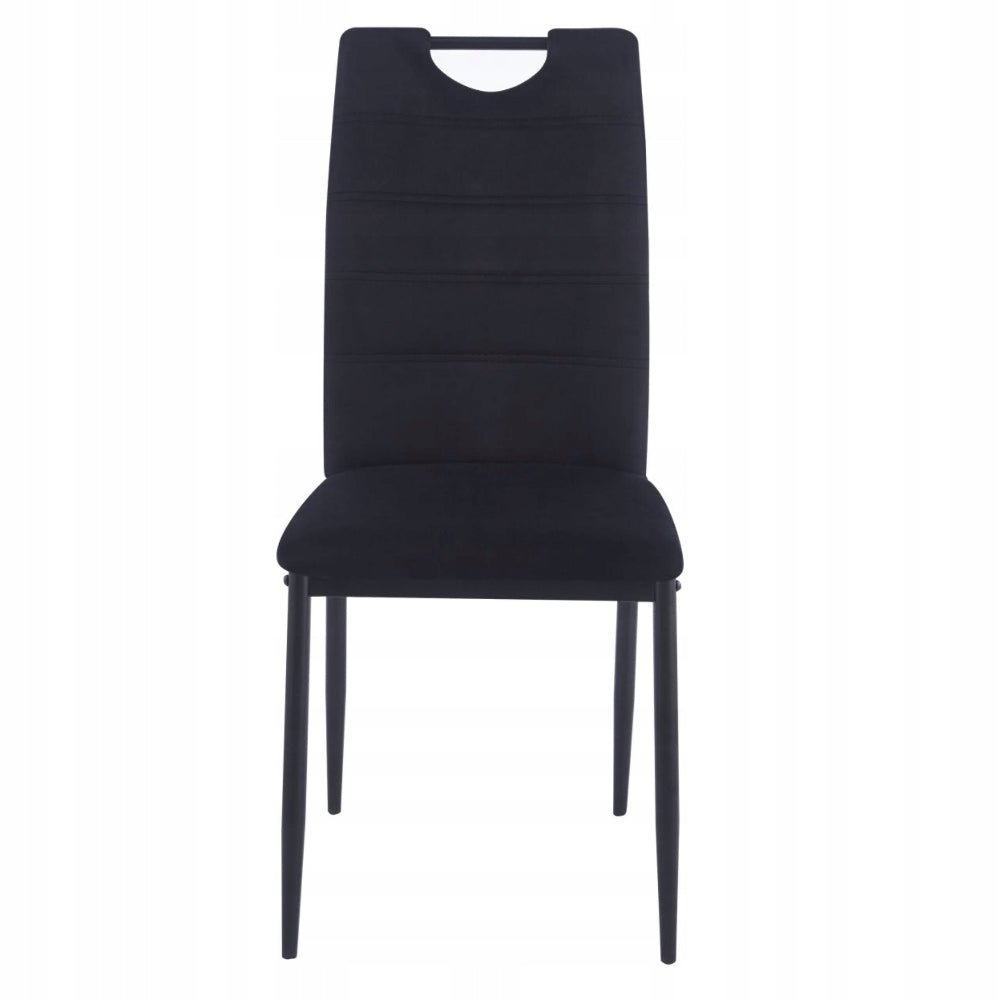 Scaun tapitat din catifea velvet neagra, picioare metalice negre, cu maner pe spatar, pentru living/birou, 92 cm - Reelken