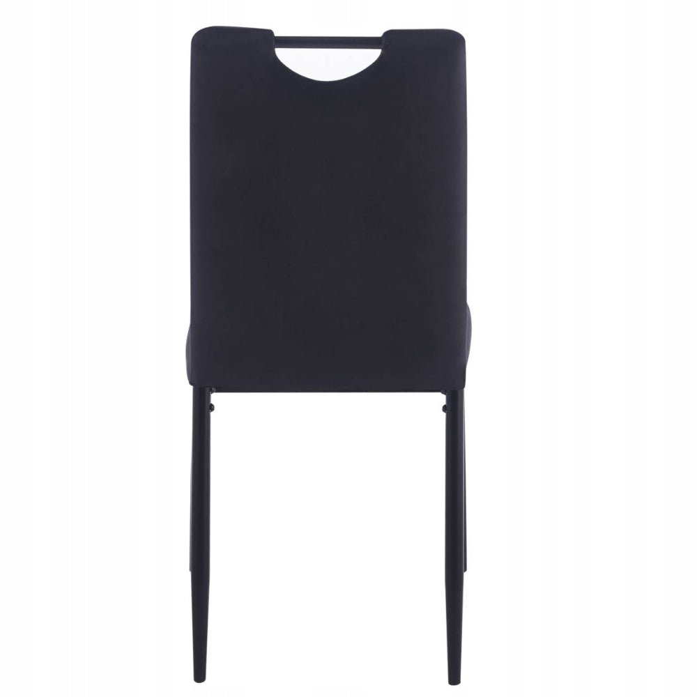 Scaun tapitat din catifea velvet neagra, picioare metalice negre, cu maner pe spatar, pentru living/birou, 92 cm - Reelken