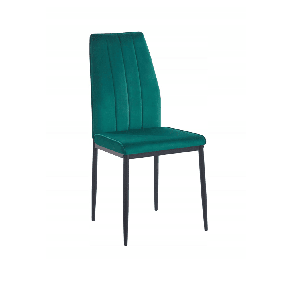 Scaun tapitat din catifea verde, picioare metalice negre, stil Glamour, pentru living/birou, 92 cm - Reelken