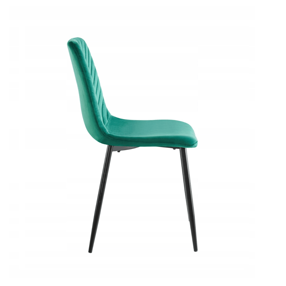 Scaun tapitat din catifea verde, spatar matlasat, picioare metalice negre, pentru dining/birou, 87 cm - Reelken