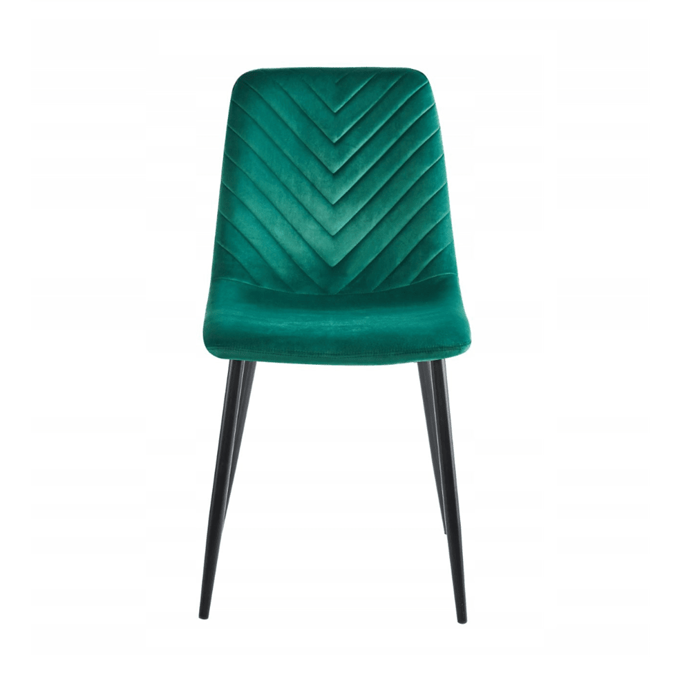 Scaun tapitat din catifea verde, spatar matlasat, picioare metalice negre, pentru dining/birou, 87 cm - Reelken