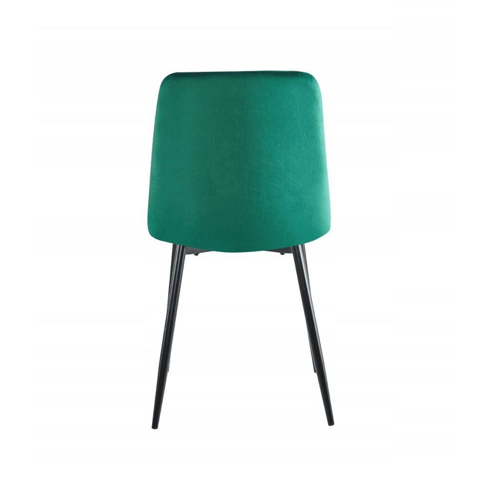 Scaun tapitat din catifea verde, spatar matlasat, picioare metalice negre, pentru dining/birou, 87 cm - Reelken