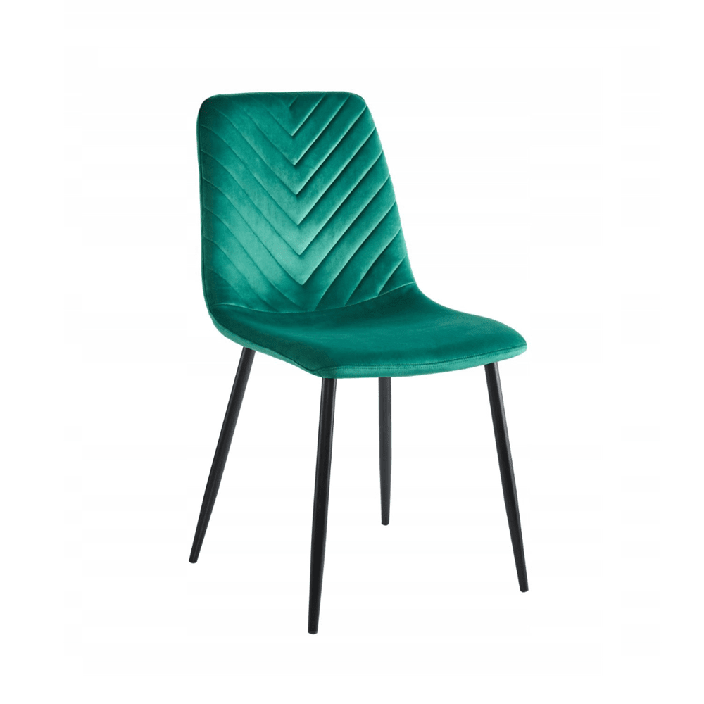 Scaun tapitat din catifea verde, spatar matlasat, picioare metalice negre, pentru dining/birou, 87 cm - Reelken
