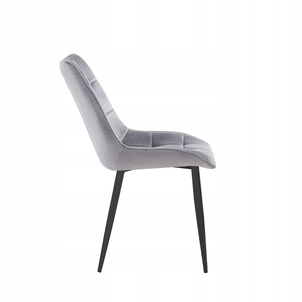 Scaun tapitat pentru dining, catifea gri, cusaturi matlasate, picioare metalice negre, 89 cm - Reelken