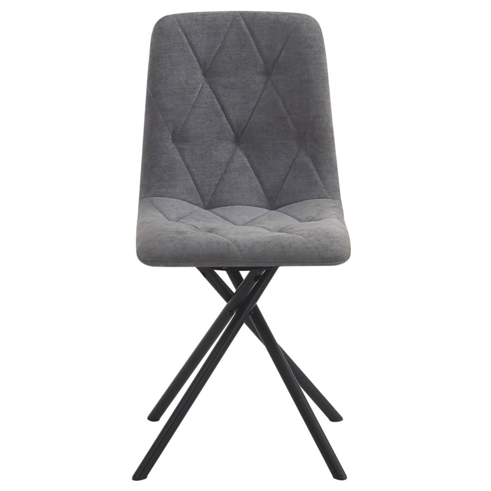 Scaun tapitat rotativ 360°, tesatura gri antracit, picioare metalice tip cruce, pentru living si dining, 88 cm - Reelken