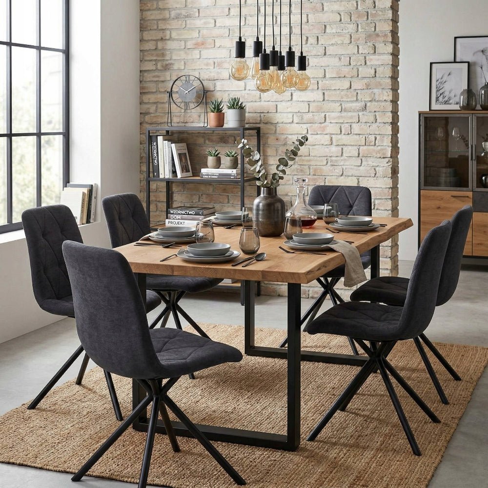 Scaun tapitat rotativ 360°, tesatura neagra/grafit inchis, picioare metalice tip cruce, pentru living si dining 88 cm - Reelken