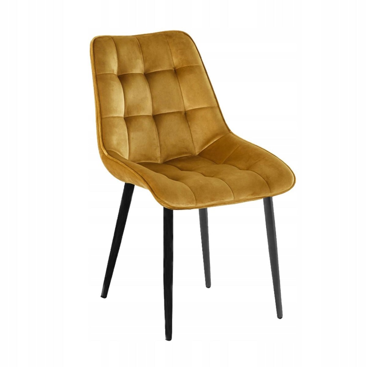 Scaun tapițat, velur curry, matlasat, picioare metalice negre, pentru dining/living, înălțime șezut 49 cm - Reelken
