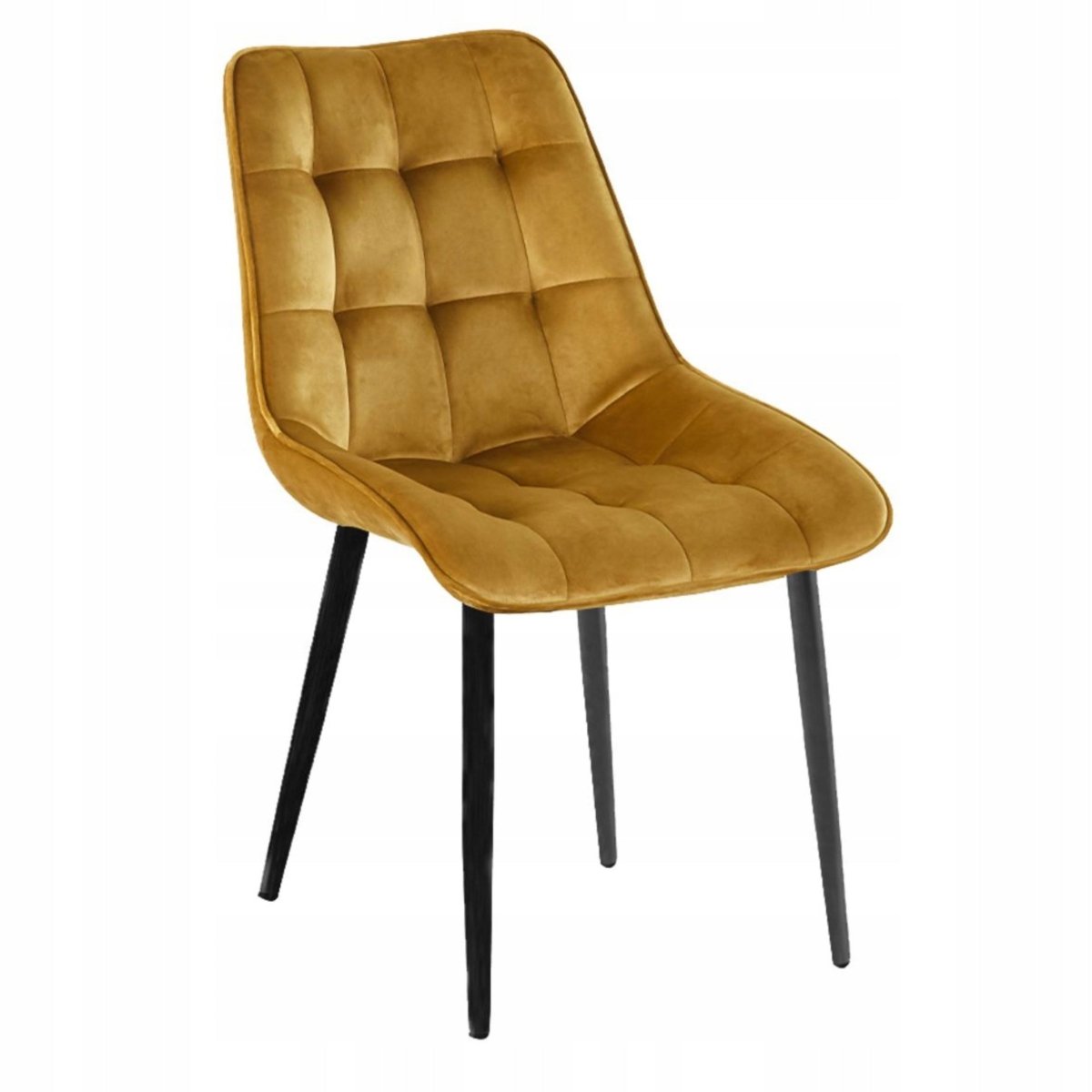 Scaun tapițat, velur curry, matlasat, picioare metalice negre, pentru dining/living, înălțime șezut 49 cm - Reelken