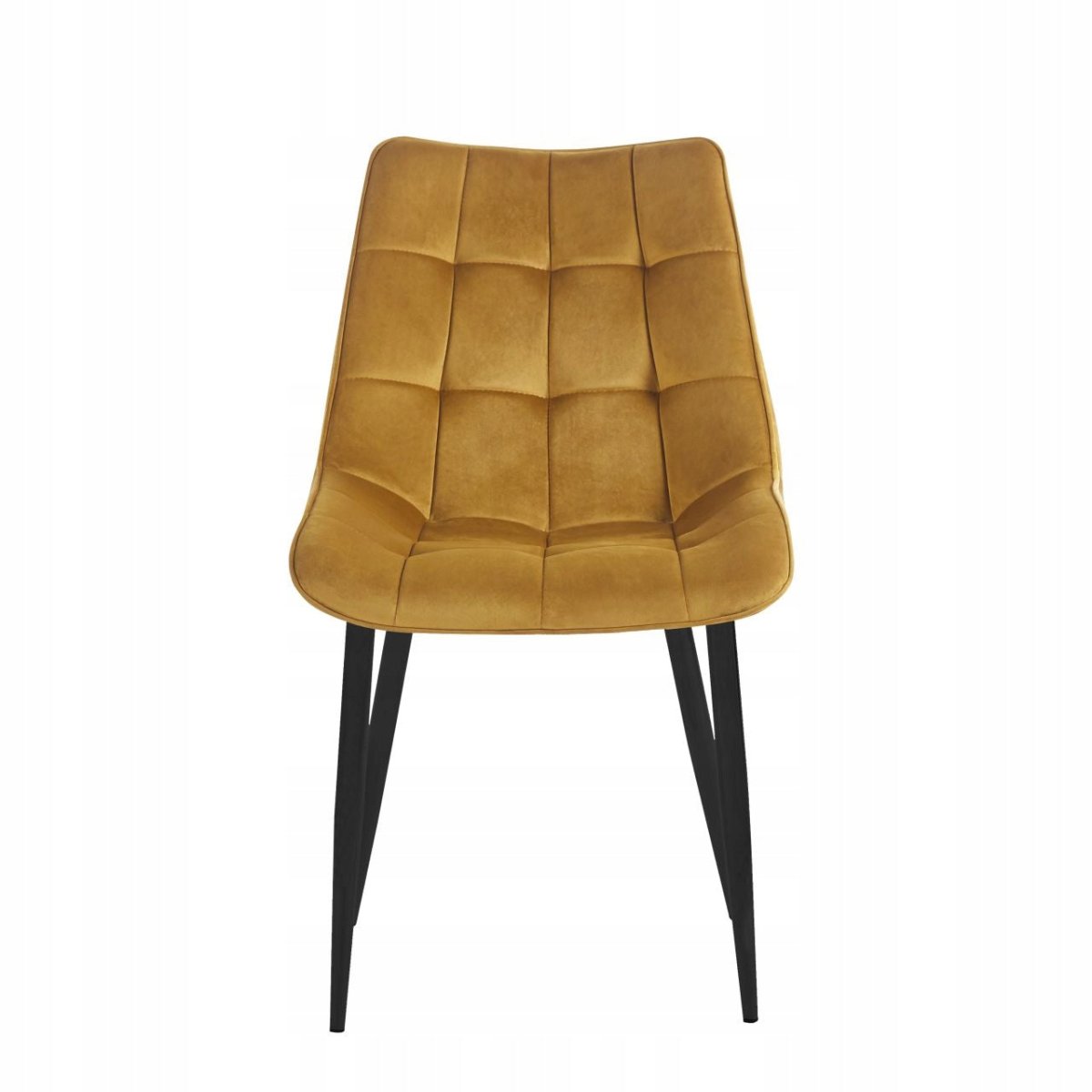 Scaun tapițat, velur curry, matlasat, picioare metalice negre, pentru dining/living, înălțime șezut 49 cm - Reelken