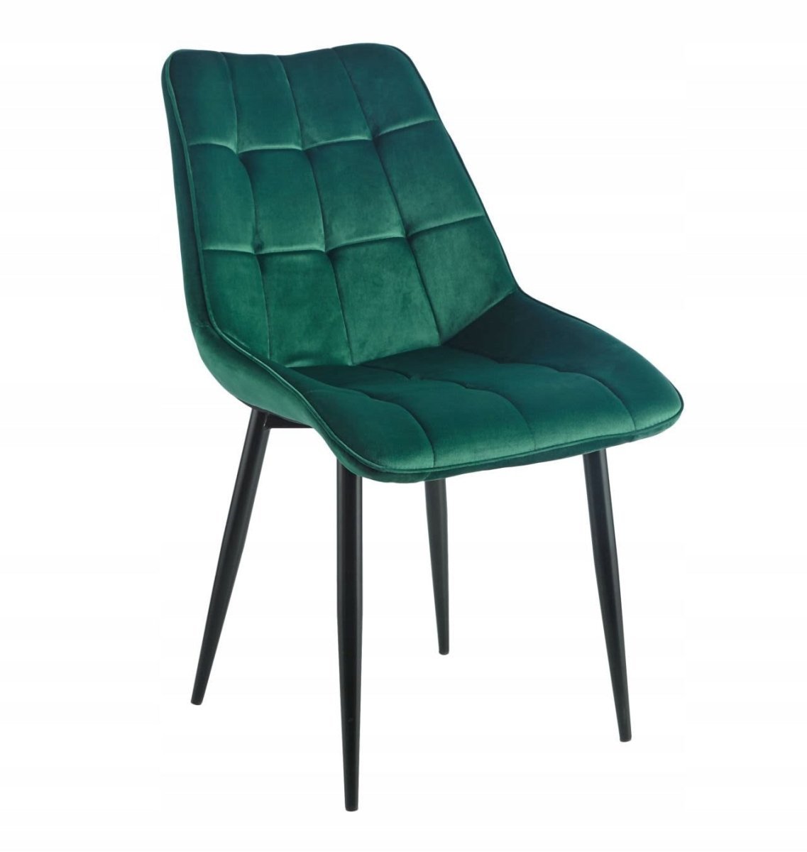 Scaun tapițat, velur verde matlasat, picioare metalice negre mate, stil loft/scandinav, 51x44x89 cm - Reelken