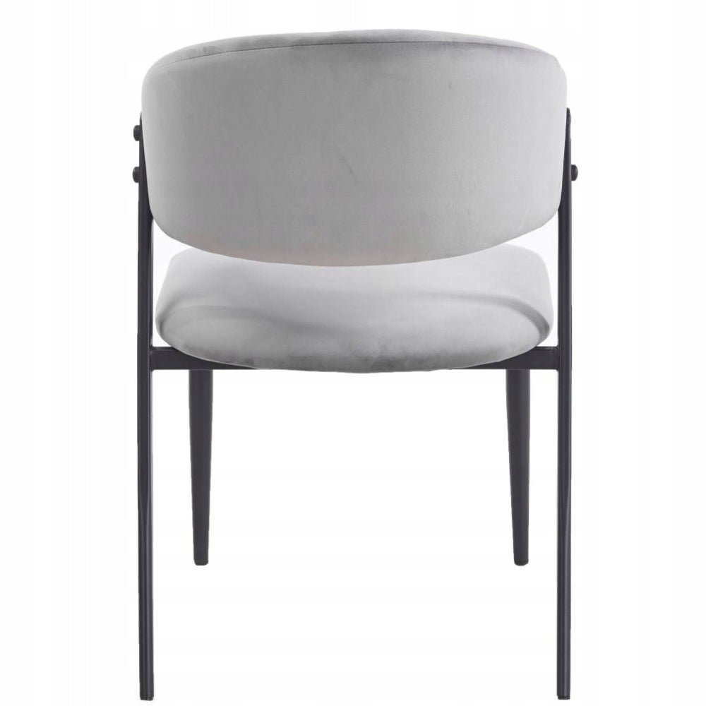 Scaun tapitat, velvet gri, spatar rotunjit tip cuva, picioare metalice negre mate, pentru living si dining 49x56x78 cm - Reelken