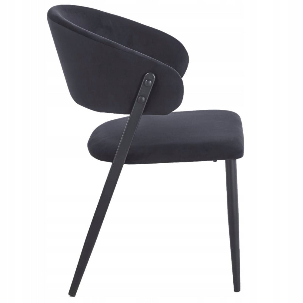 Scaun tapitat, velvet negru, spatar rotunjit tip cuva, picioare metalice negre mate, pentru living si dining 49x56x78 cm - Reelken