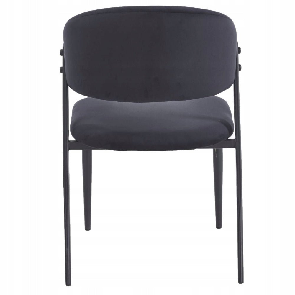Scaun tapitat, velvet negru, spatar rotunjit tip cuva, picioare metalice negre mate, pentru living si dining 49x56x78 cm - Reelken