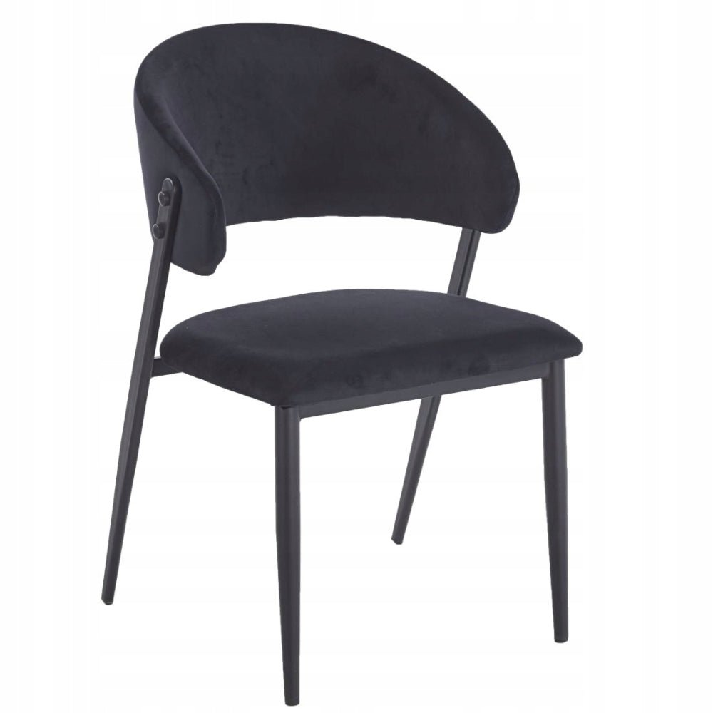 Scaun tapitat, velvet negru, spatar rotunjit tip cuva, picioare metalice negre mate, pentru living si dining 49x56x78 cm - Reelken
