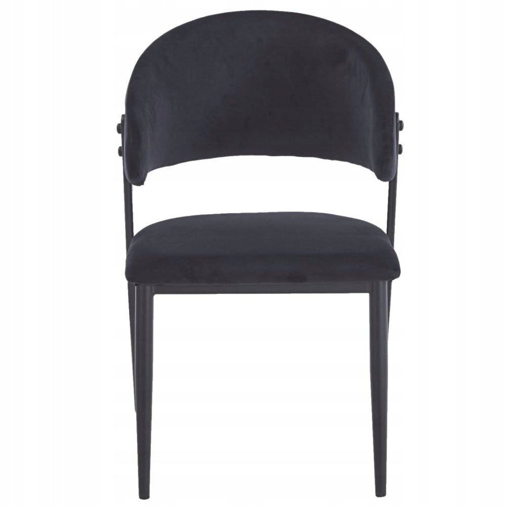Scaun tapitat, velvet negru, spatar rotunjit tip cuva, picioare metalice negre mate, pentru living si dining 49x56x78 cm - Reelken