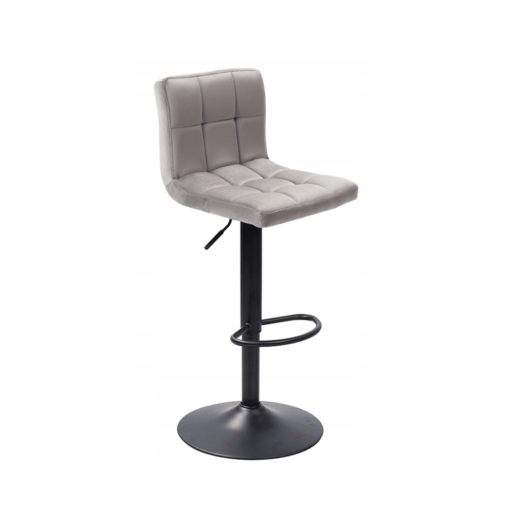 Scaun tip bar, tapitat cu catifea gri, structură din otel vopsit electrostatic, inaltime reglabila sezut 64–84 cm - Reelken