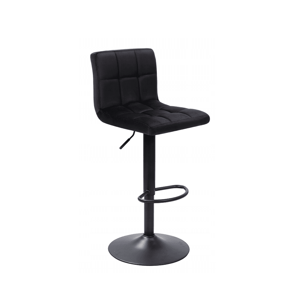 Scaun tip bar, tapitat cu catifea neagra, structură din otel vopsit electrostatic, inaltime reglabila sezut 64–84 cm - Reelken