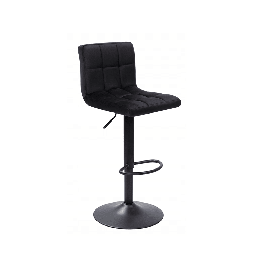 Scaun tip bar, tapitat cu catifea neagra, structură din otel vopsit electrostatic, inaltime reglabila sezut 64–84 cm - Reelken