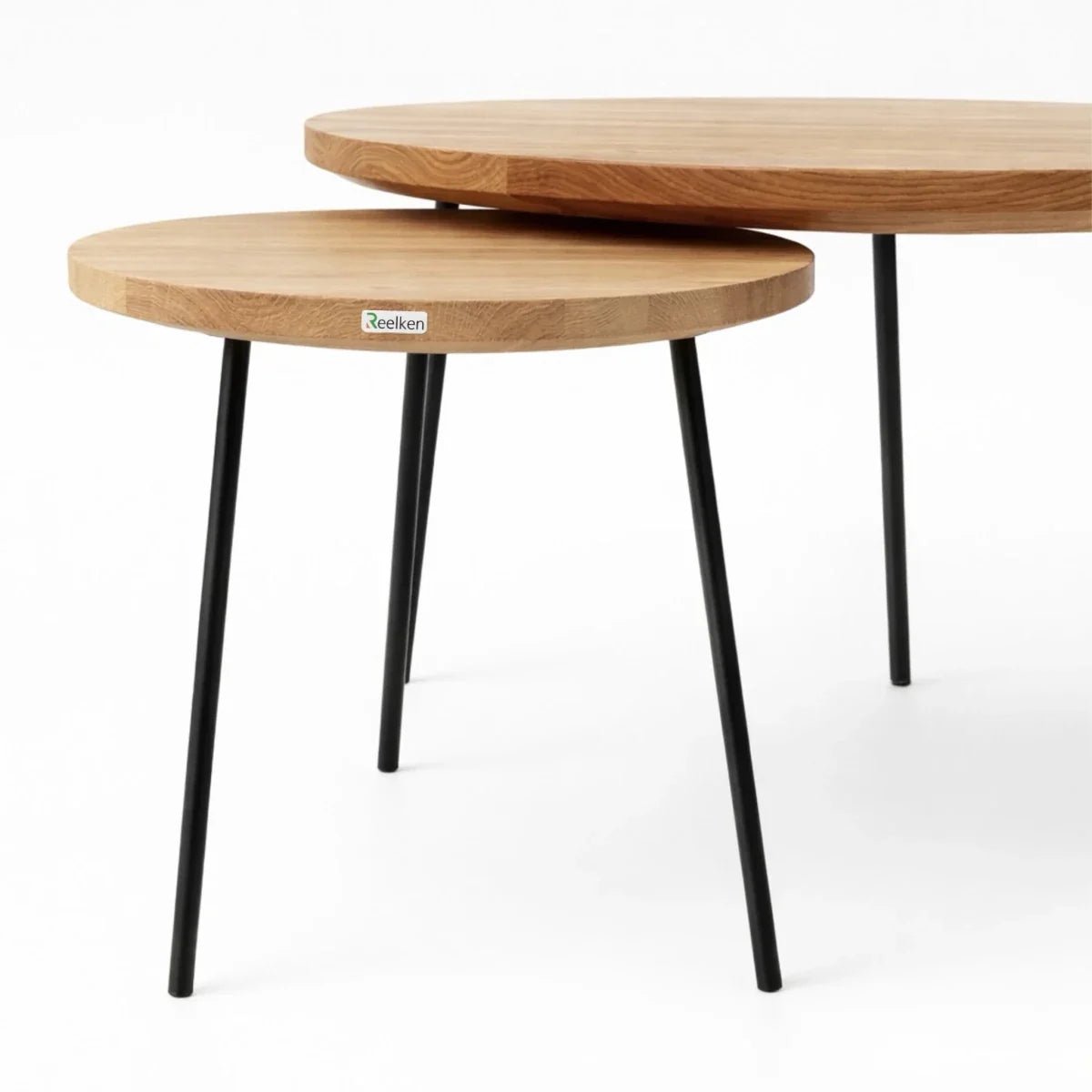 Set 2 Masute Cafea Rotunde Stejar Masiv – 50 cm si 90 cm – Design Modern, Rezistente, Montaj Rapid - Reelken