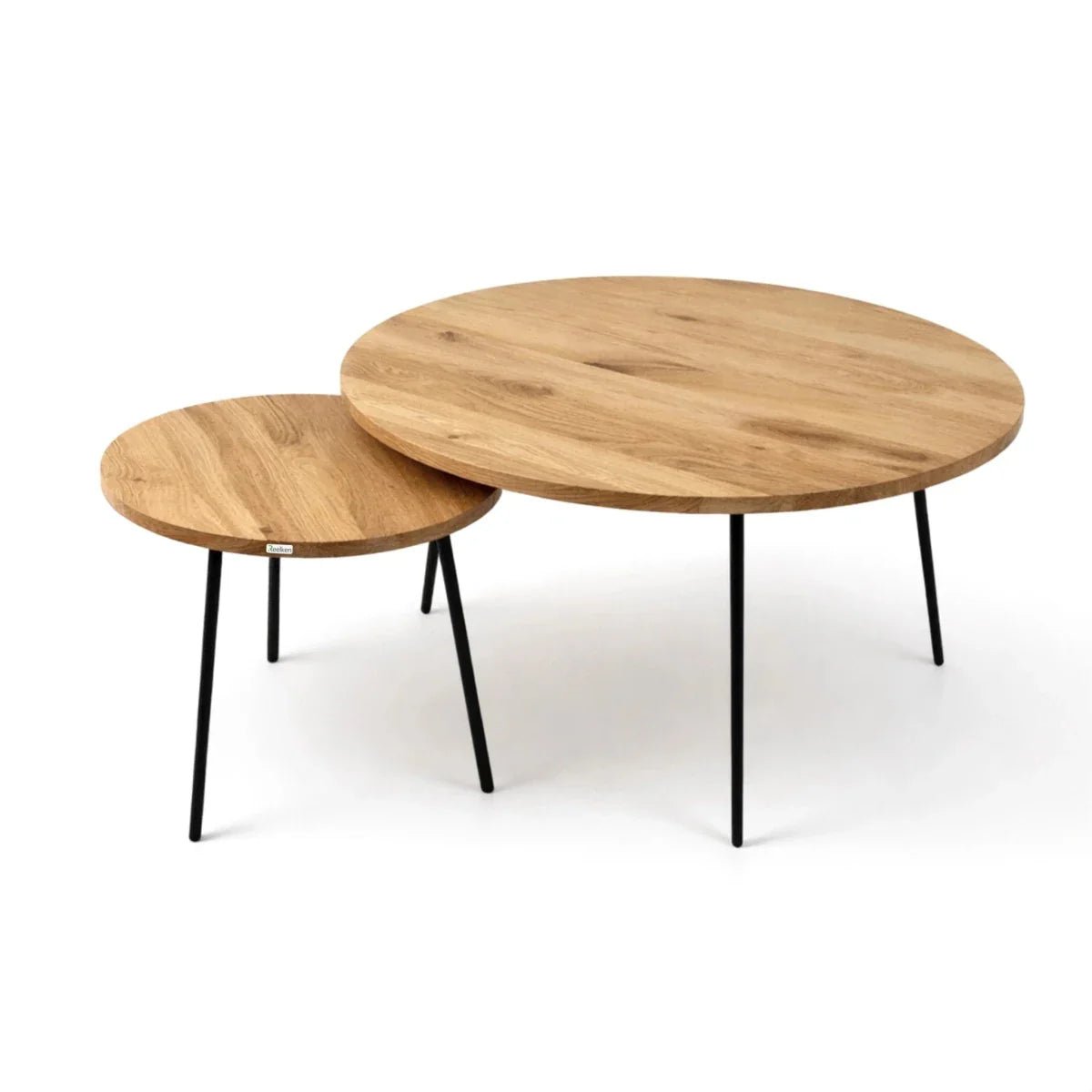 Set 2 Masute Cafea Rotunde Stejar Masiv – 50 cm si 90 cm – Design Modern, Rezistente, Montaj Rapid - Reelken