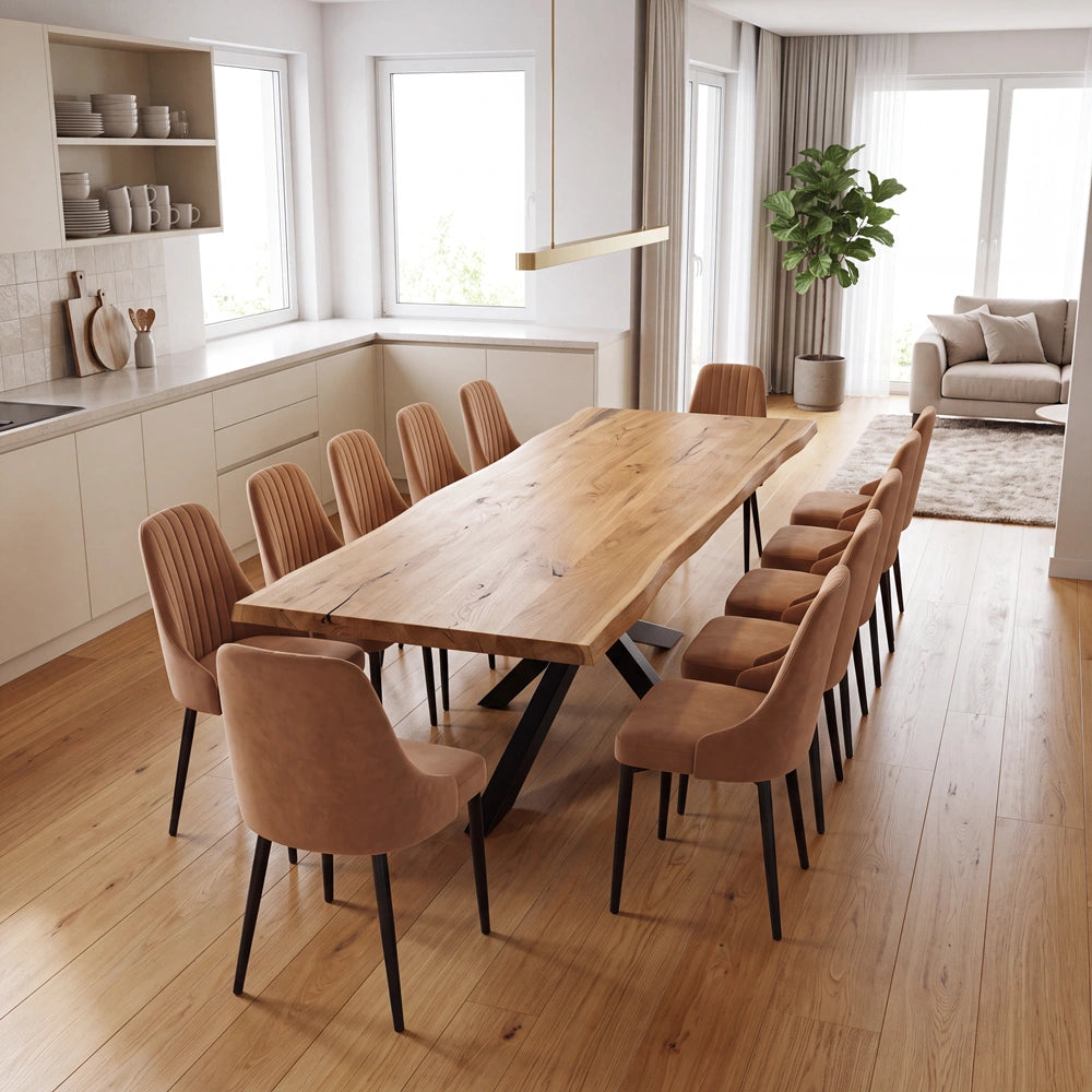 Eichenholztisch im rustikalen Stil – für 10 Personen – 240 x 100 x 4 cm