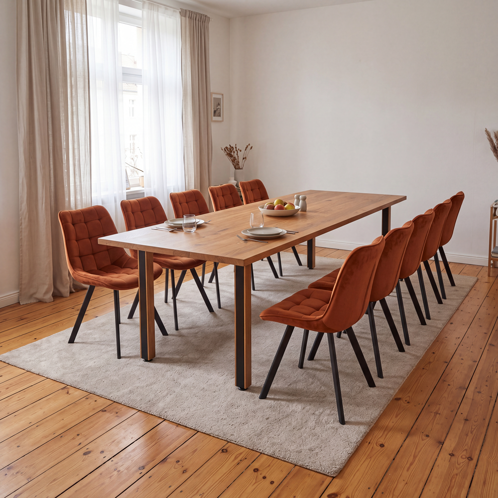 Eichenholztisch im klassischen Stil – für 10 Personen – 220x100x2,6 cm