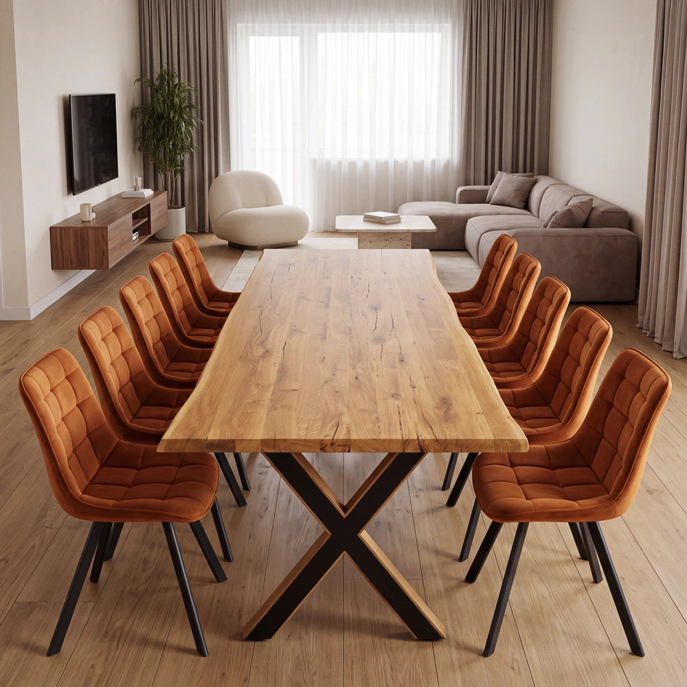 Eichenholztisch im rustikalen Stil – für 10 Personen – 240 x 100 x 4 cm