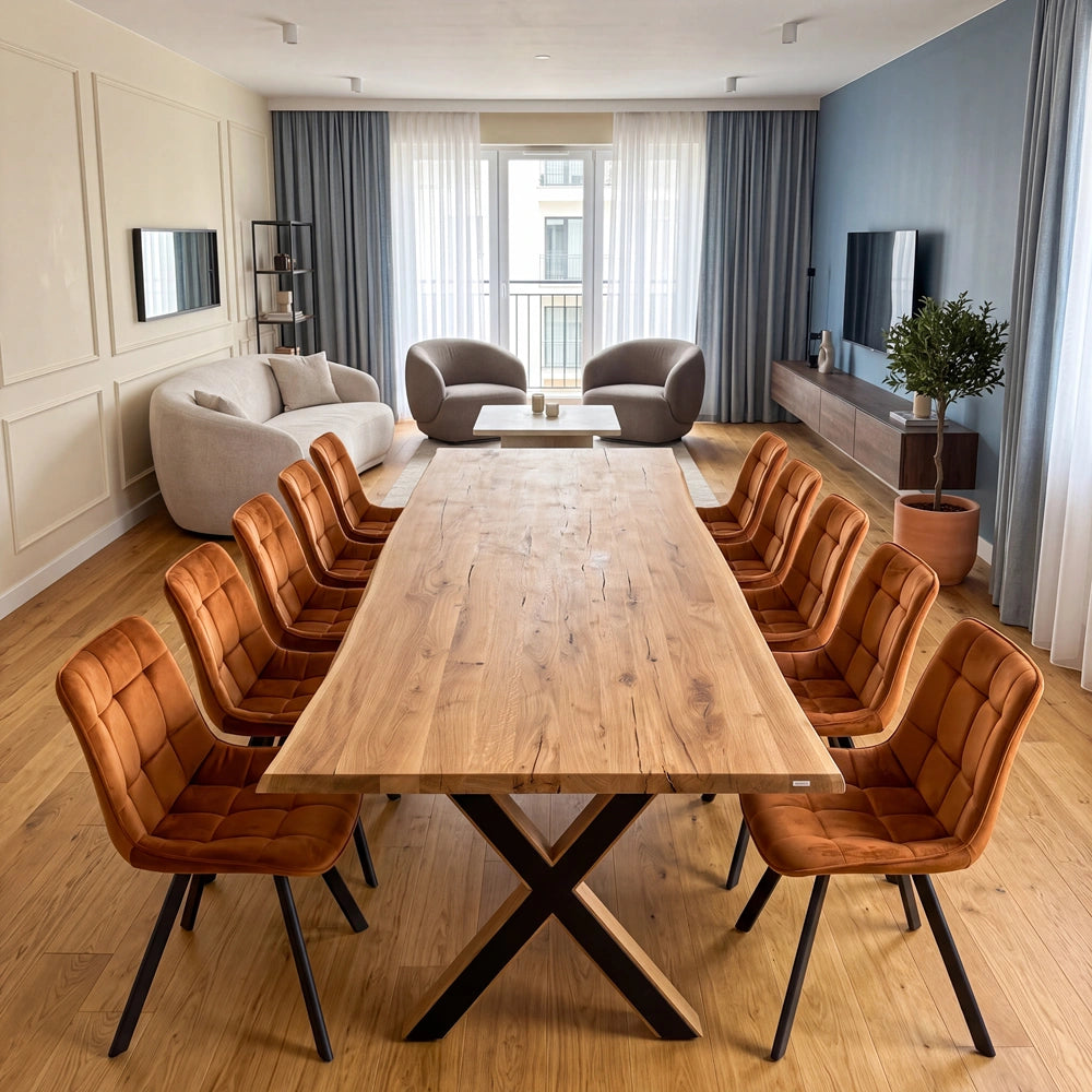 Eichenholztisch im rustikalen Stil – für 10 Personen – 240 x 100 x 4 cm