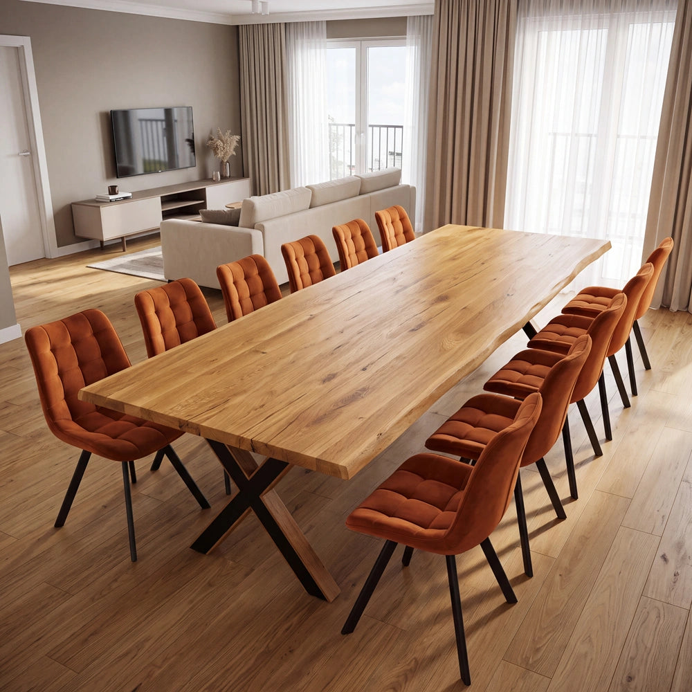 Eichenholztisch im rustikalen Stil – für 12 Personen – 260 x 100 x 4 cm