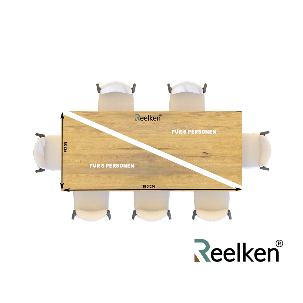 Eichenholztisch im rustikalen Stil – 6 Personen – 180x85x4 cm