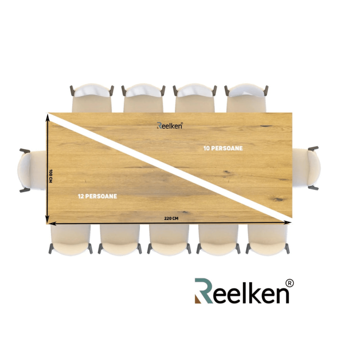 Eichenholztisch - 10 Personen - 220x100x2,6cm